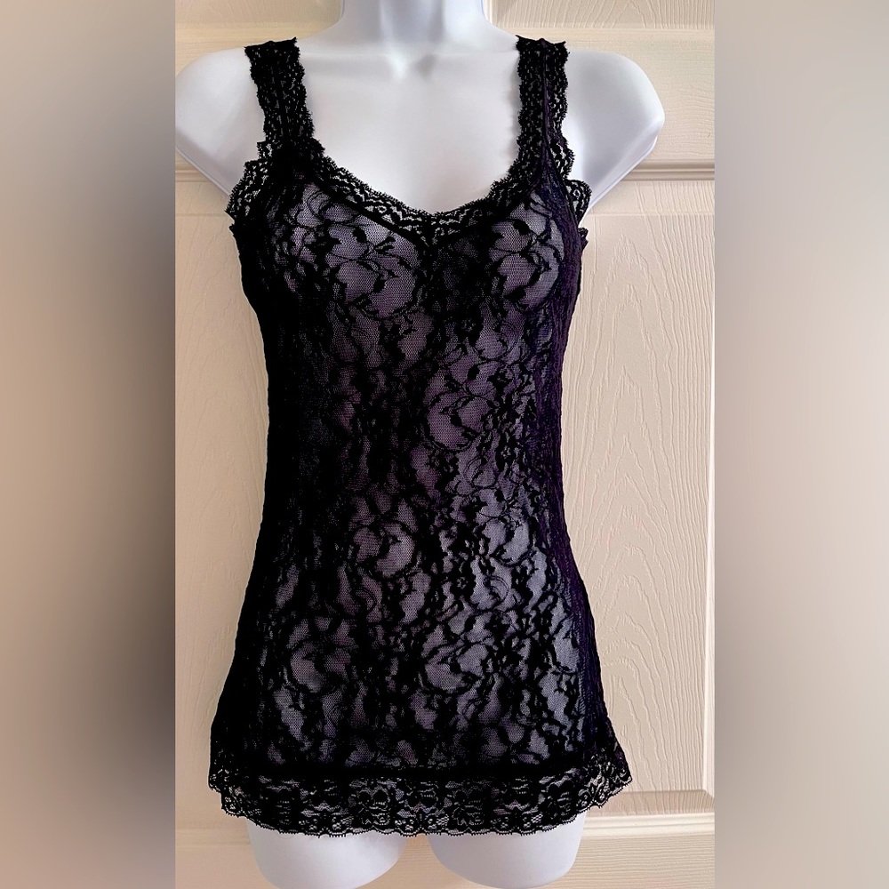 DKNY Signature Black Stretch Lace Camisole/Chemise Medium
